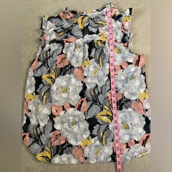 LOFT Boho Floral Ruffle Cap Sleeve Top Women Medium - Picture 7 of 8